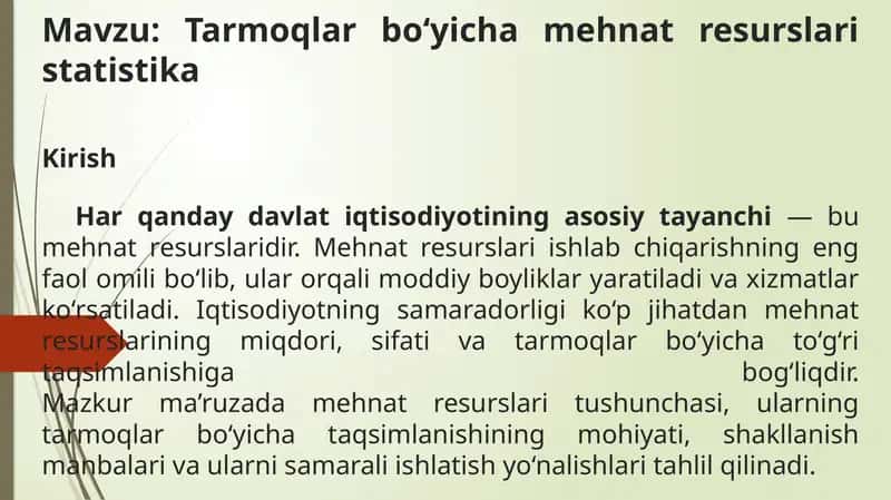 Mehnat Resurslari Statistika 1