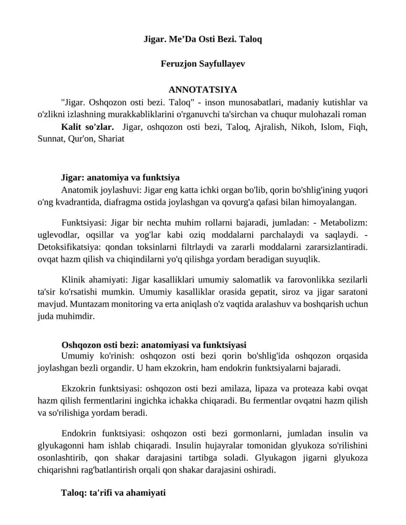 Jigar. Oshqozon osti bezi. Taloq 1