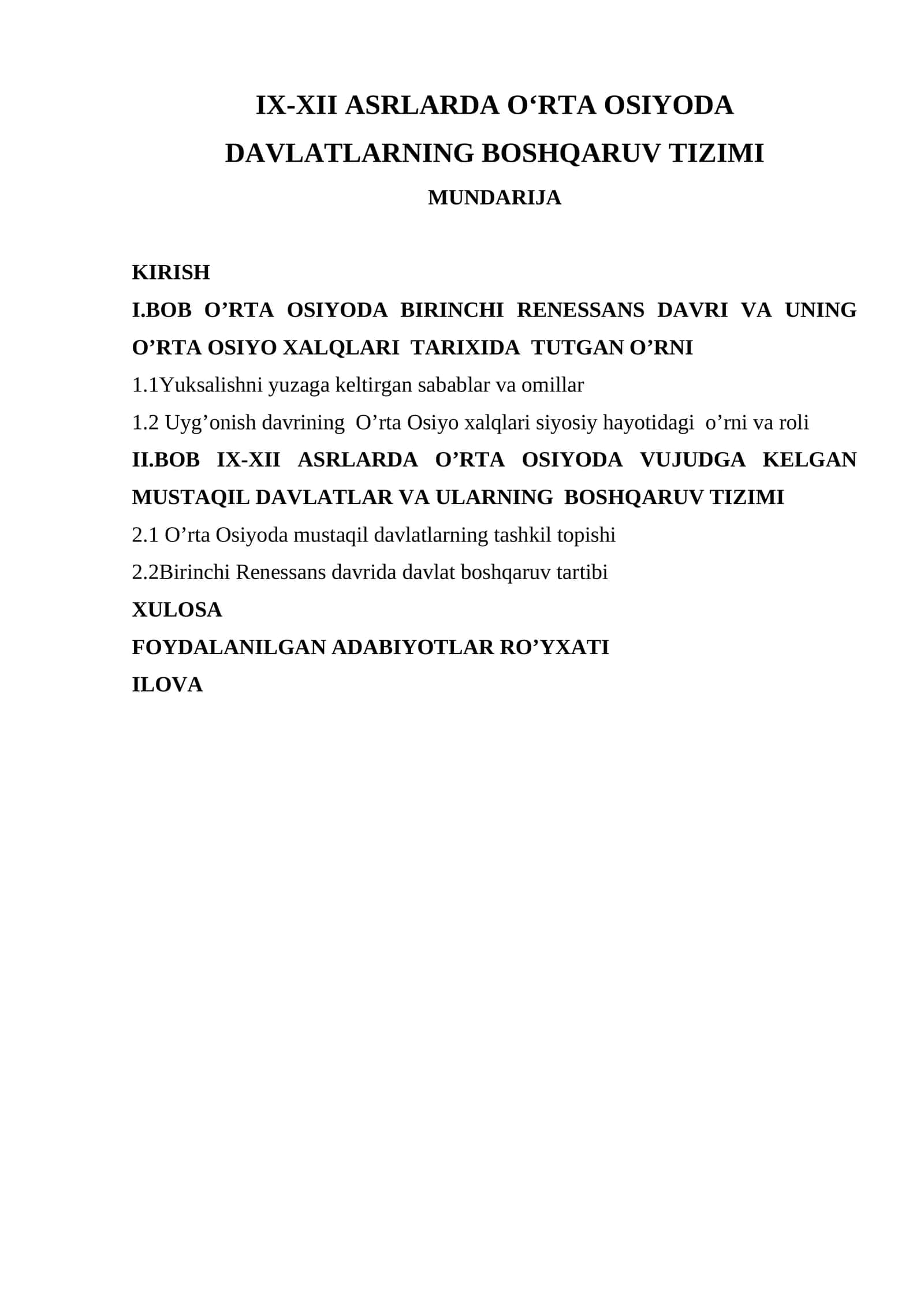 IX-XII ASRLARDA OʻRTA OSIYODA DAVLATLARNING BOSHQARUV TIZIMI 1