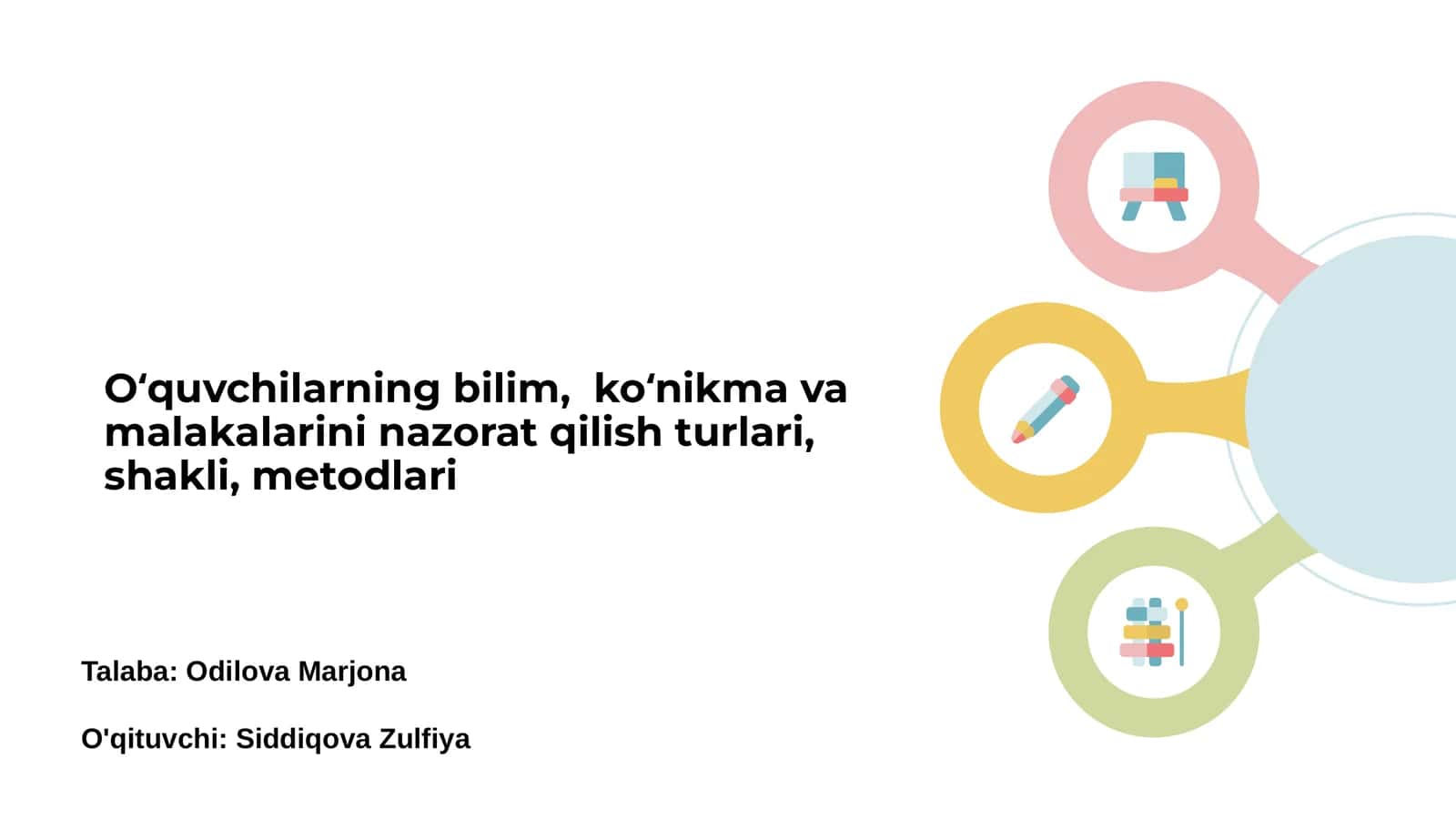 O‘quvchilarning bilim, ko‘nikma va malakalarini nazorat qilish turlari, shakli, metodlari 1