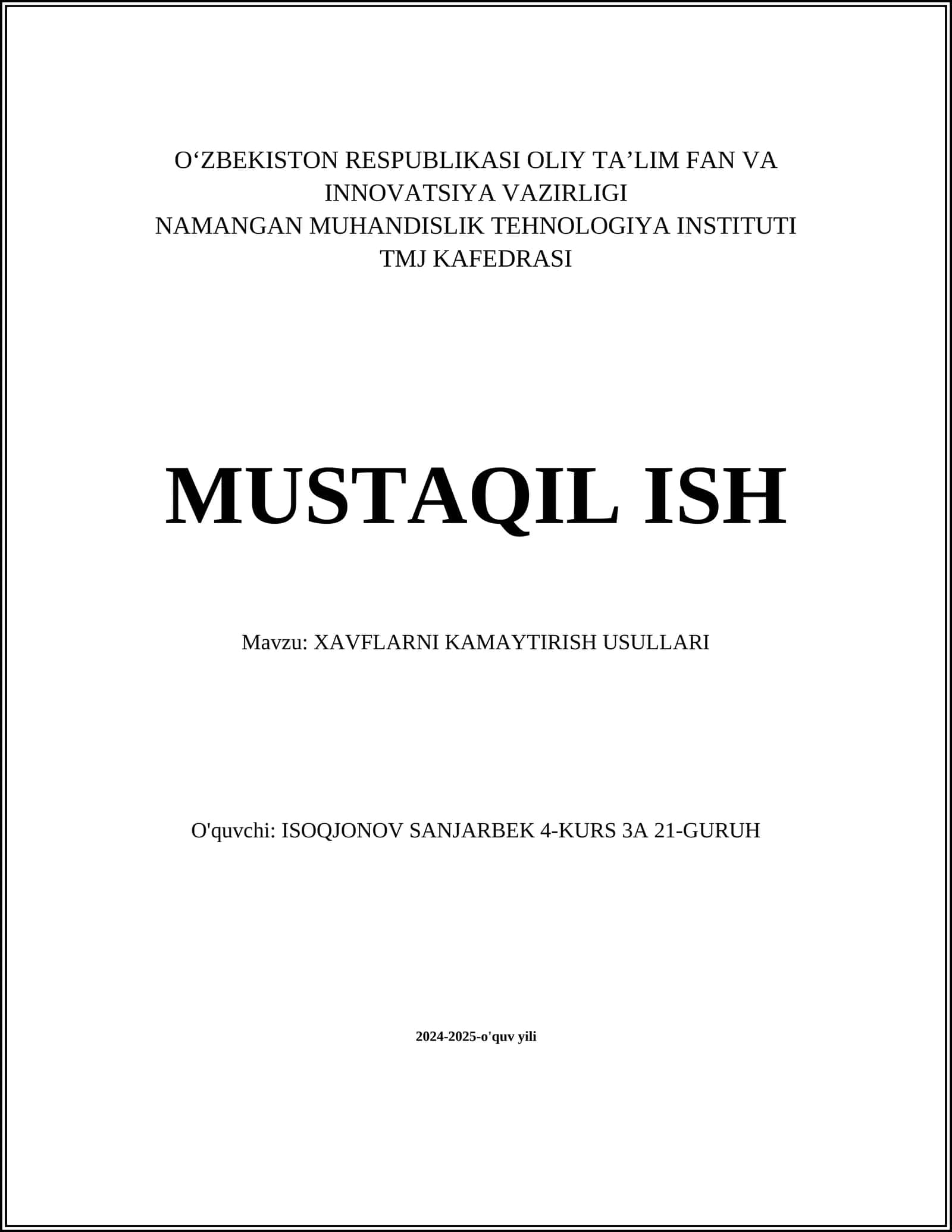 XAVFLARNI KAMAYTIRISH USULLARI 1