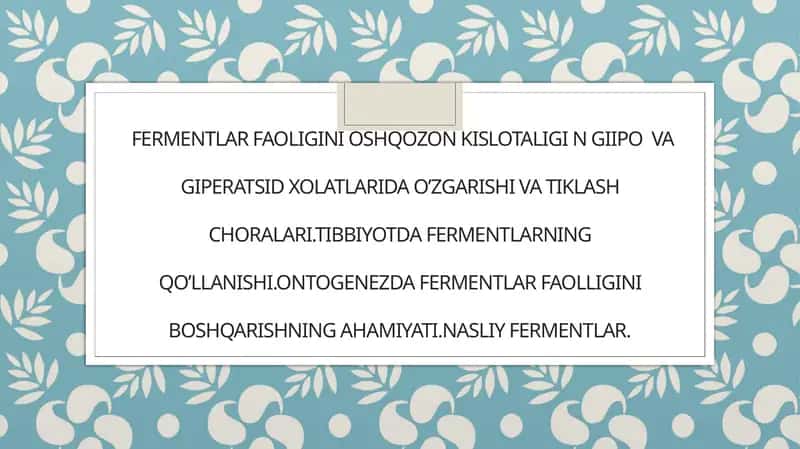 Fermentlar faoliyati oshirish 1