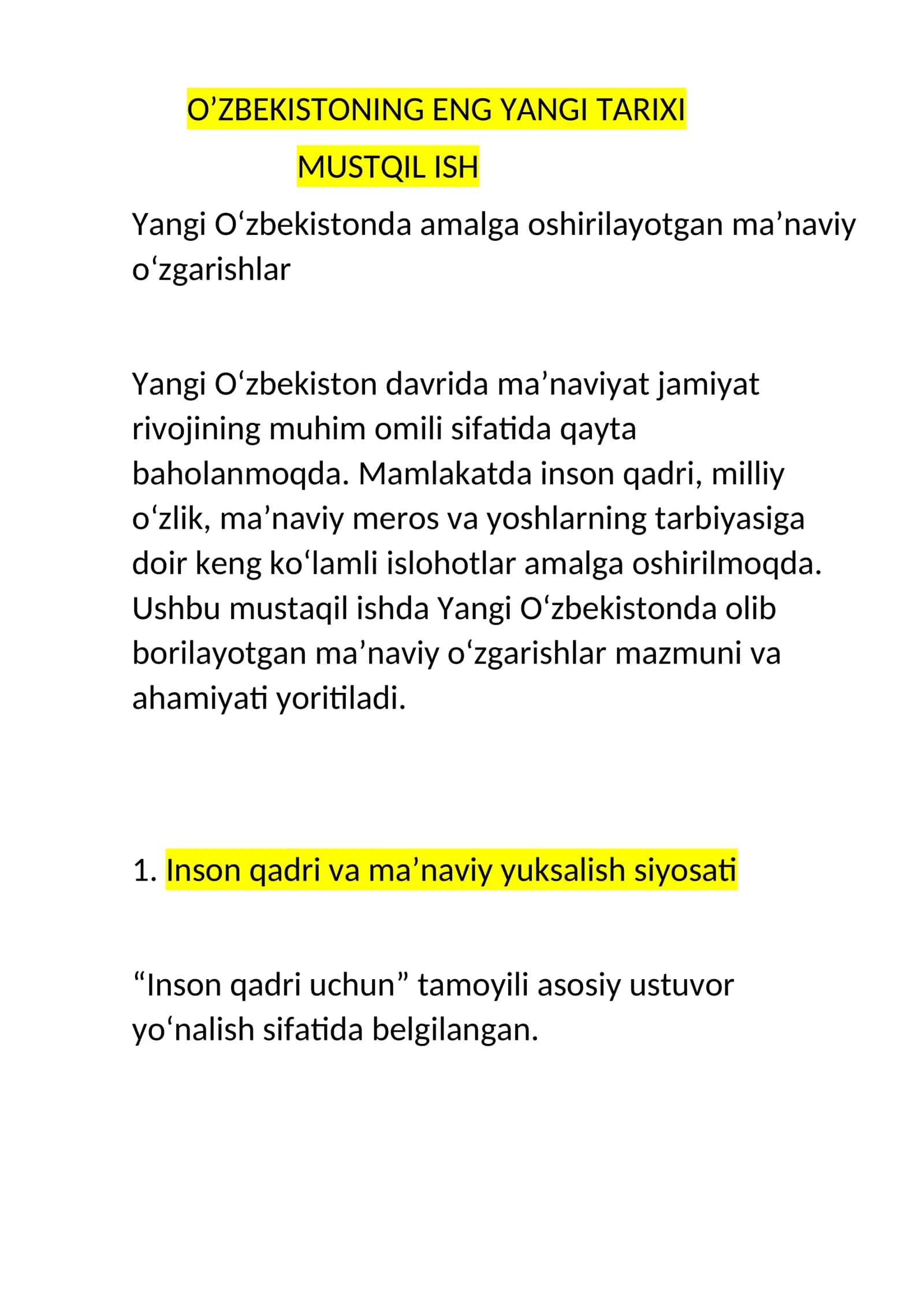 Yangi O‘zbekistonda amalga oshirilayotgan ma’naviy o‘zgarishlar 1