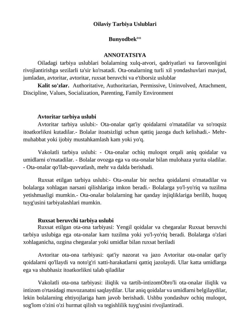 Oilaviy Tarbiya Uslublari Bunyodbek 1
