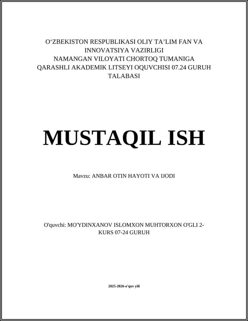 ANBAR OTIN HAYOTI VA IJODI 1
