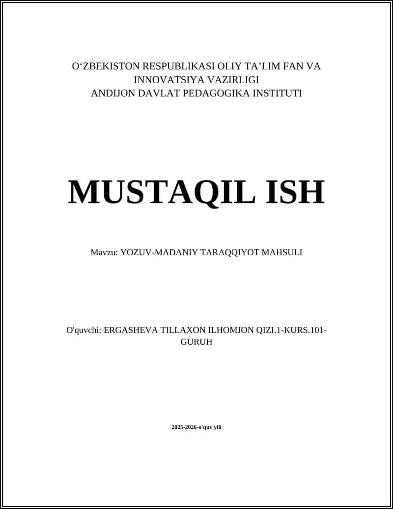 YOZUV-MADANIY TARAQQIYOT MAHSULI 1