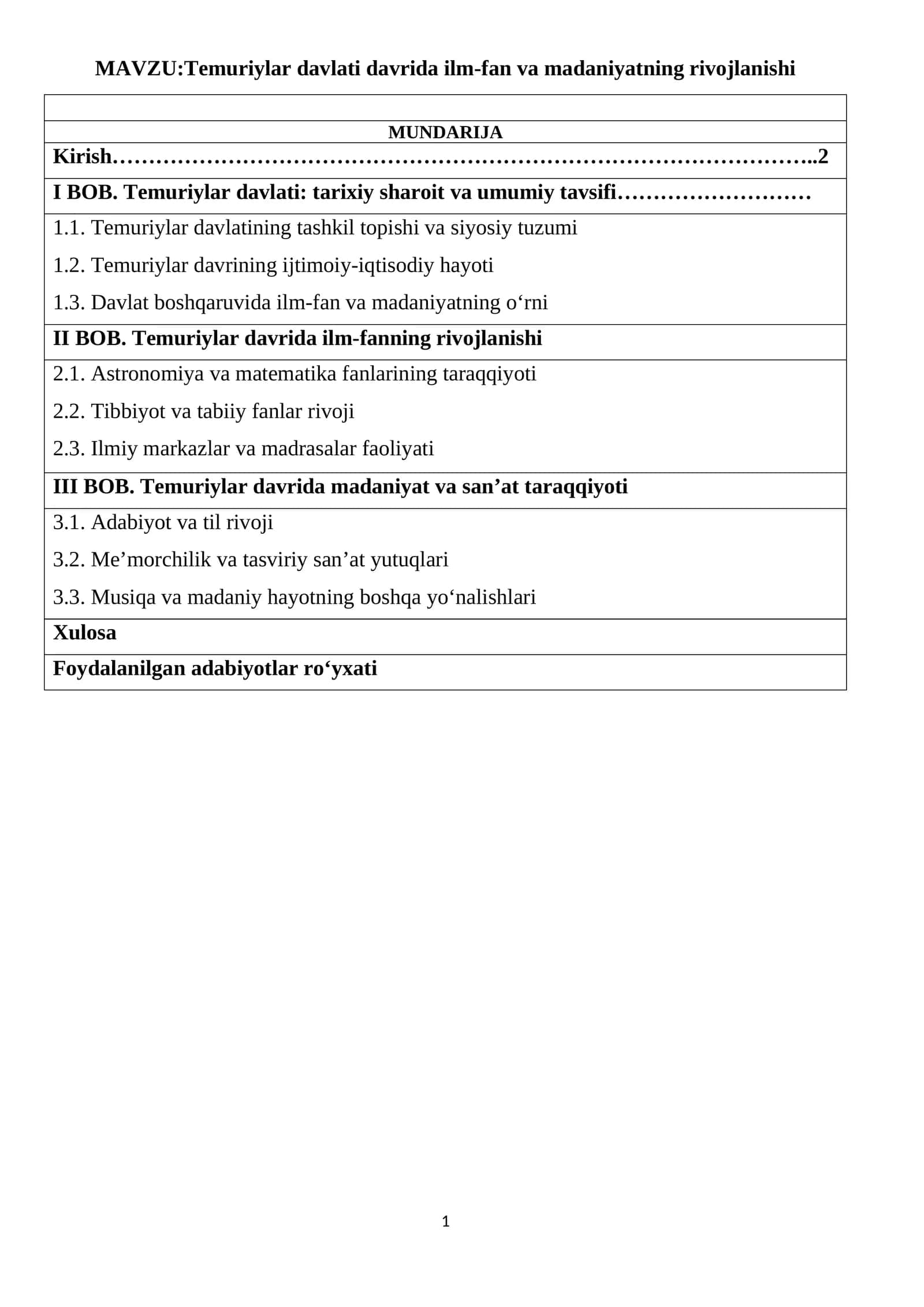 Temuriylar davlati davrida ilm-fan va madaniyatning rivojlanishi 1