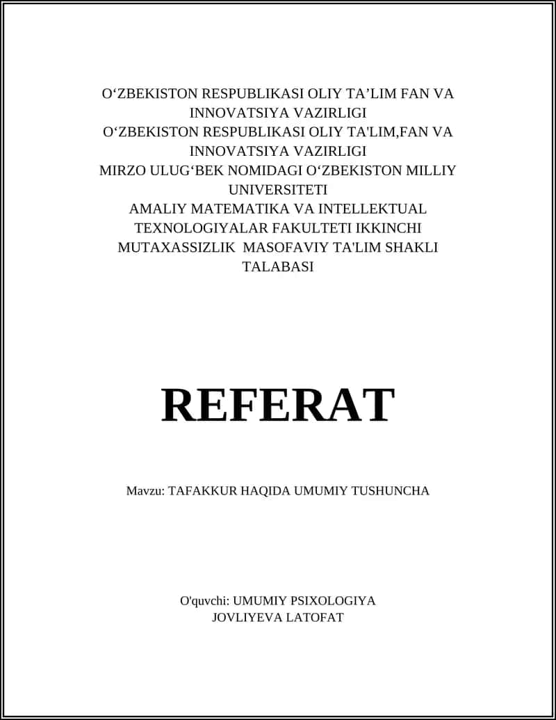 TAFAKKUR HAQIDA UMUMIY TUSHUNCHA 1