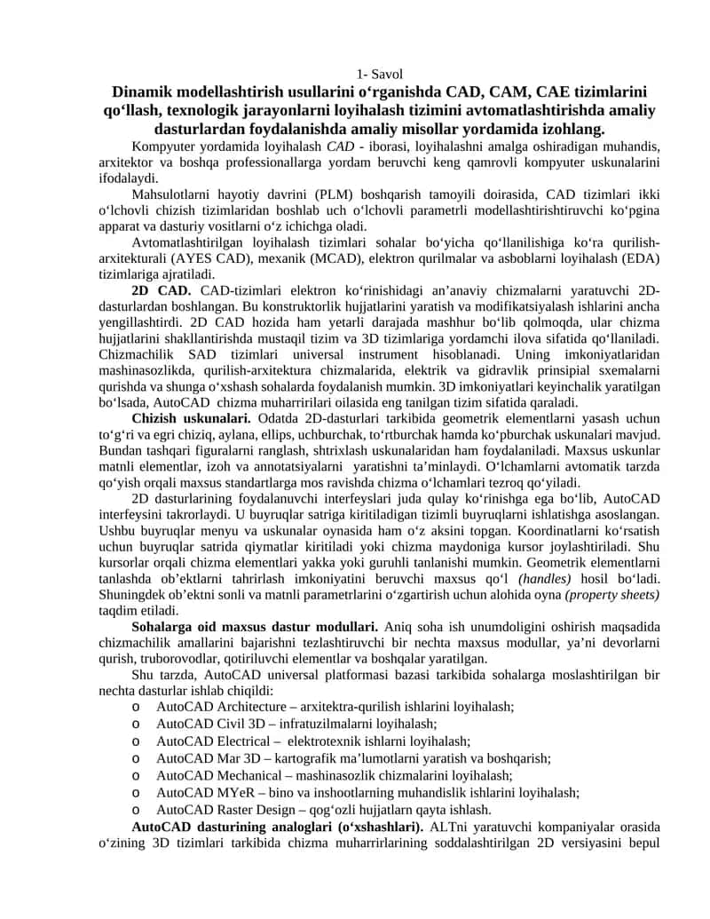 CAD-tizimlari 1