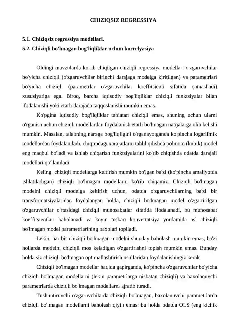 Chiziqsiz Regressiya