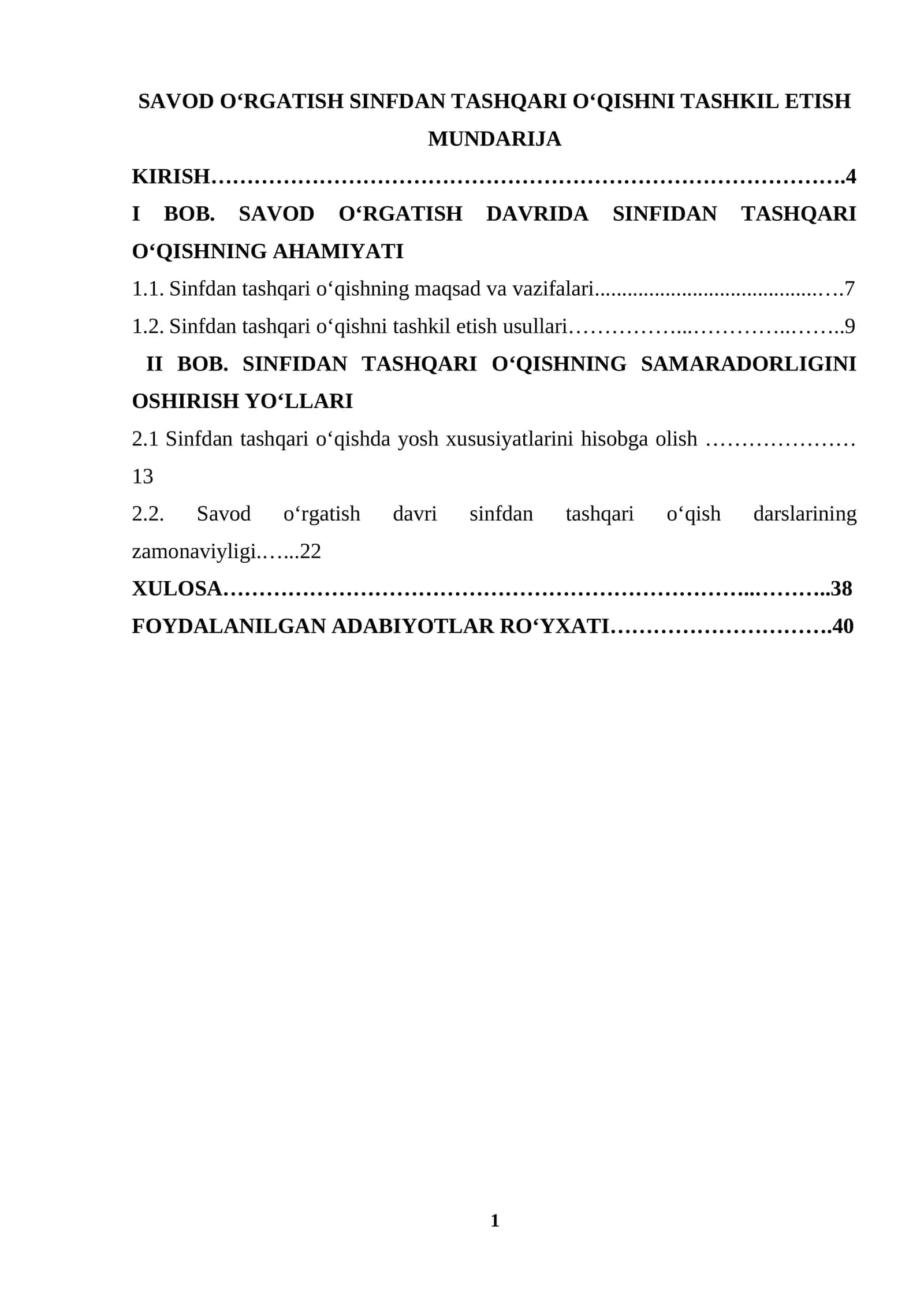 SAVOD O‘RGATISH SINFDAN TASHQARI O‘QISHNI TASHKIL ETISH 1