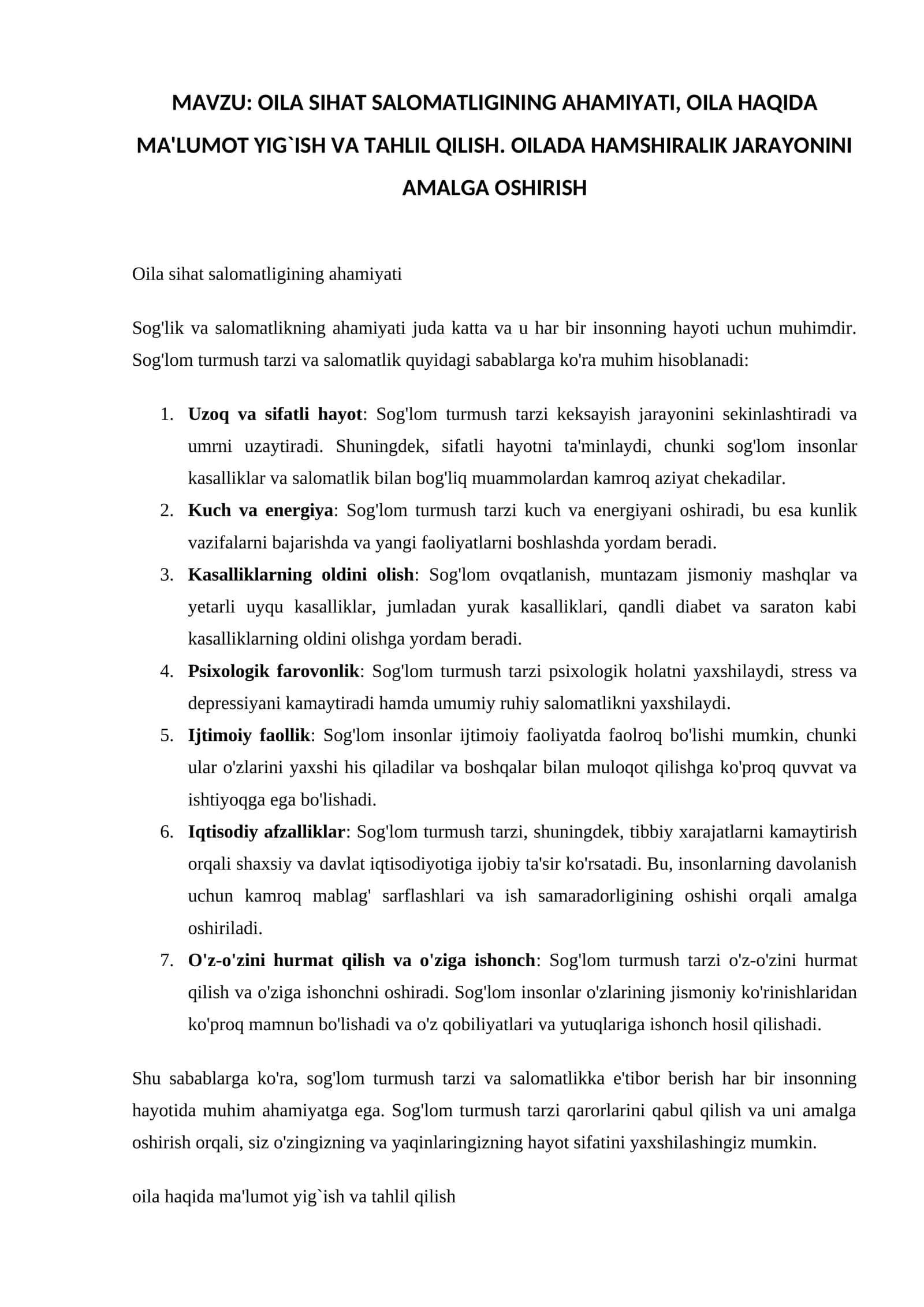 OILA SIHAT SALOMATLIGINING AHAMIYATI 1