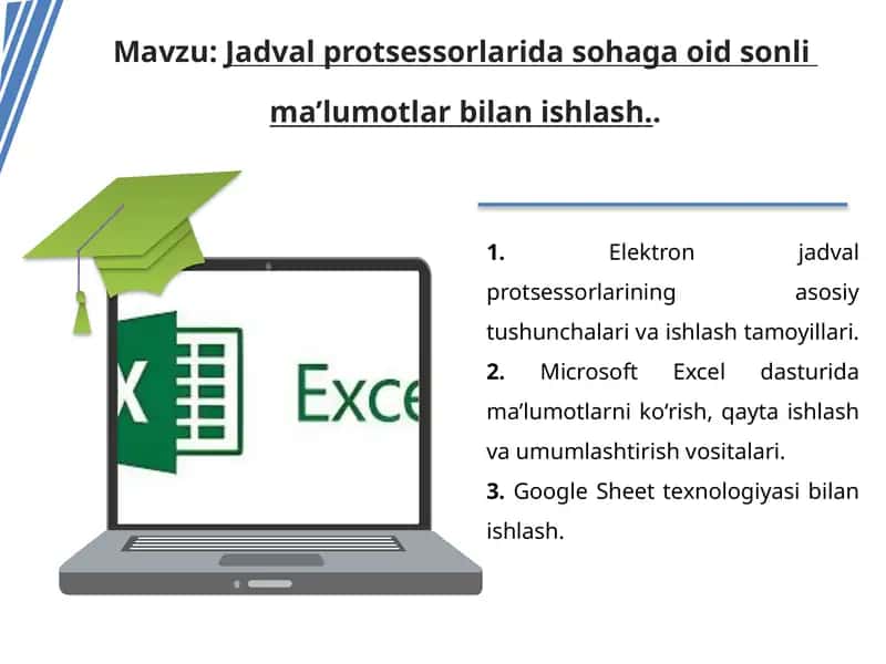 Jadval protsessorlarida sohaga oid sonli ma’lumotlar bilan ishlash 1