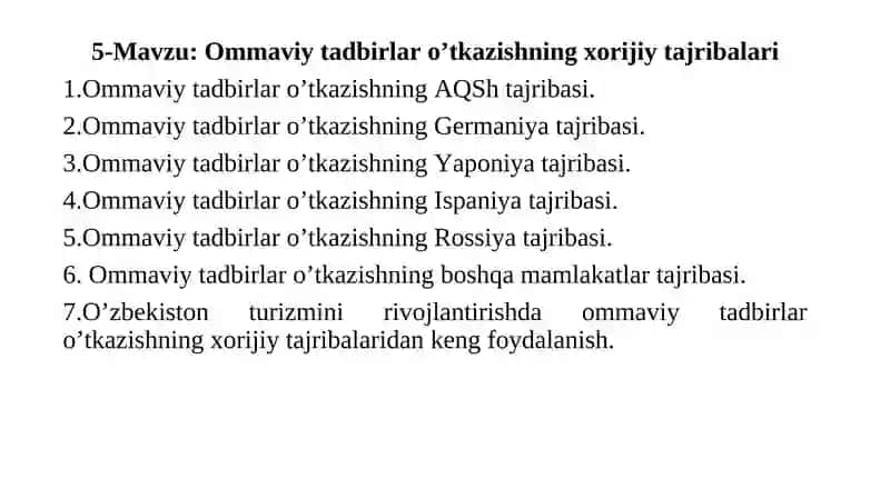 Ommaviy tadbirlar o’tkazish 1