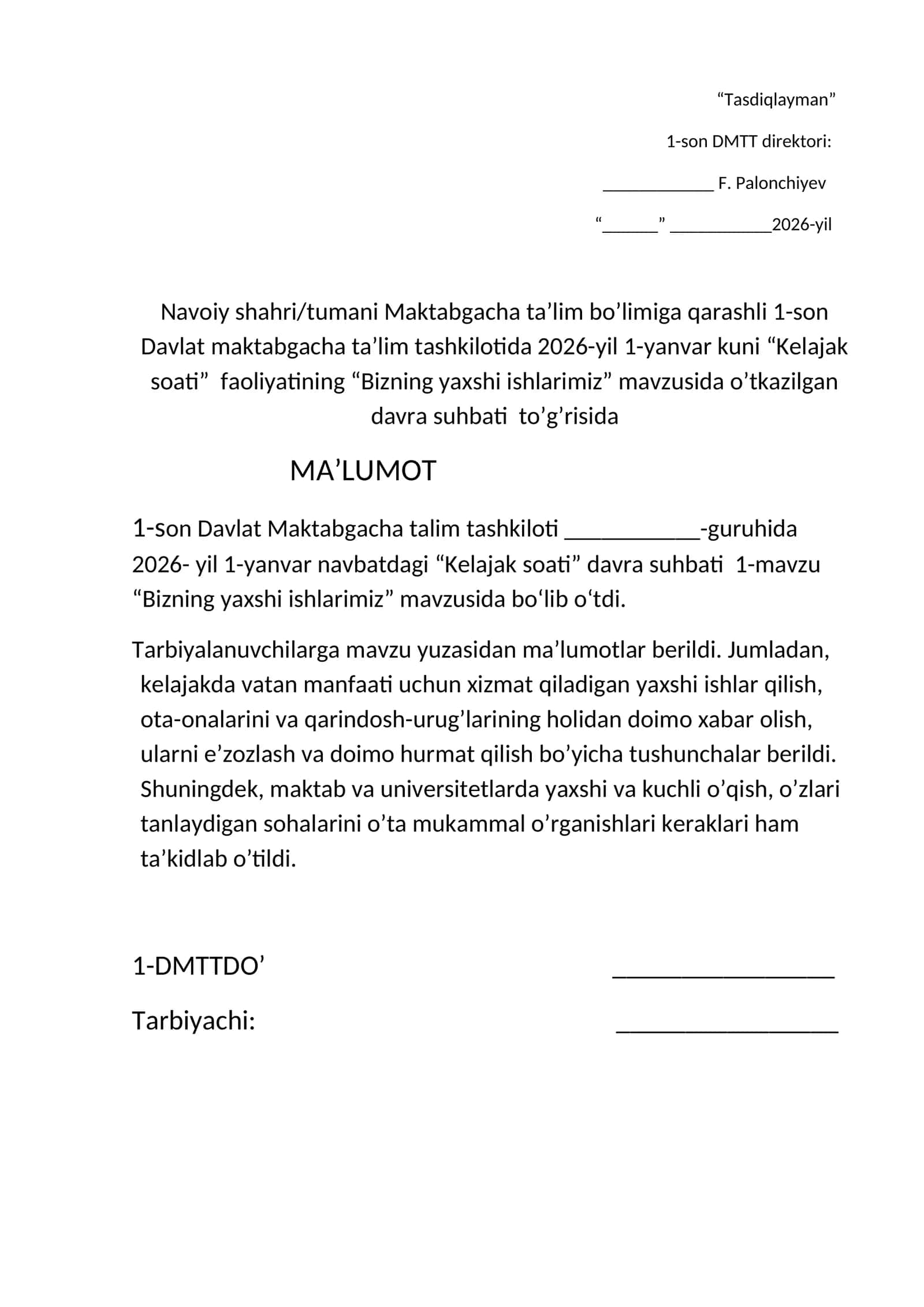 Kelajak soati ma'lumotnomasi shablon 1