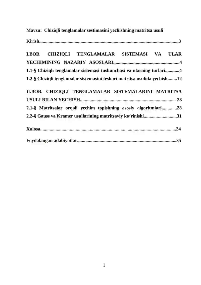 Chiziqli Tenglamalar Sestimasini Yechishning Matritsa Usuli