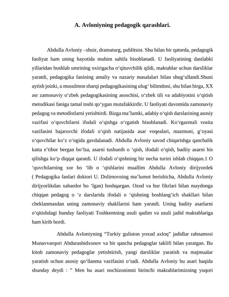 A. Avloniyning pedagogik qarashlari 1