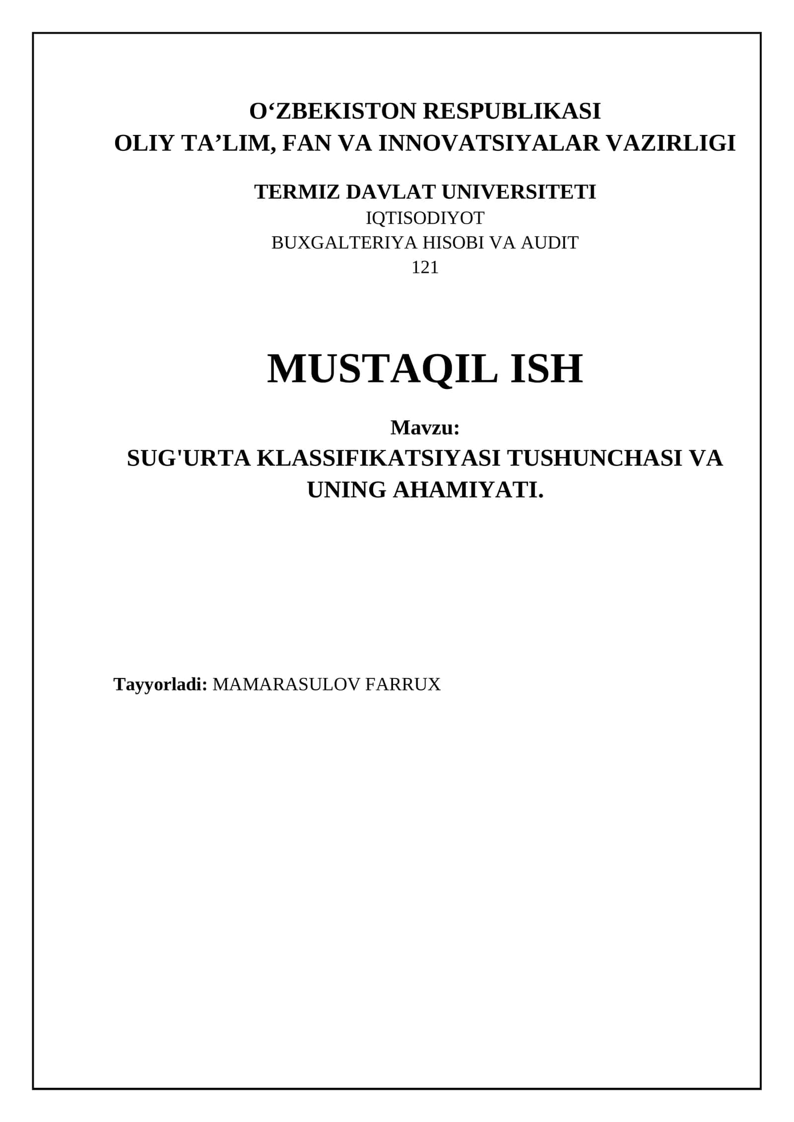 SUG'URTA KLASSIFIKATSIYASI TUSHUNCHASI VA UNING AHAMIYATI 1