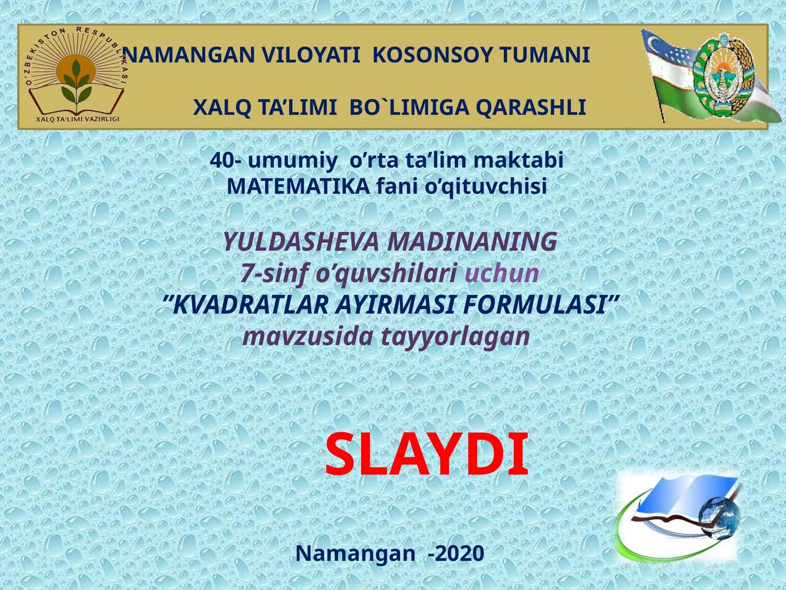 Kvadratlar ayirmasi formulasi 1