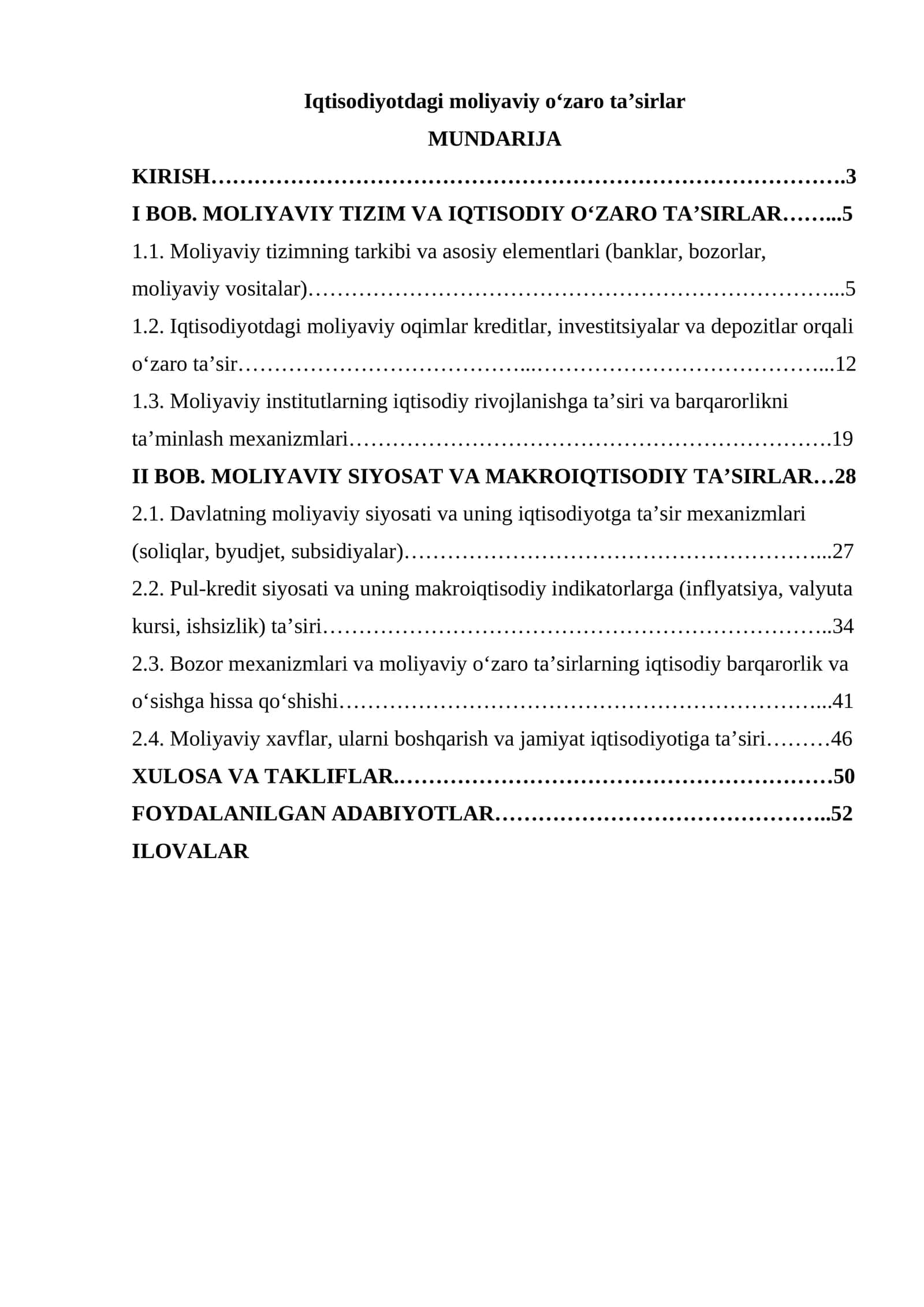 Iqtisodiyotdagi moliyaviy oʻzaro ta’sirlar 1