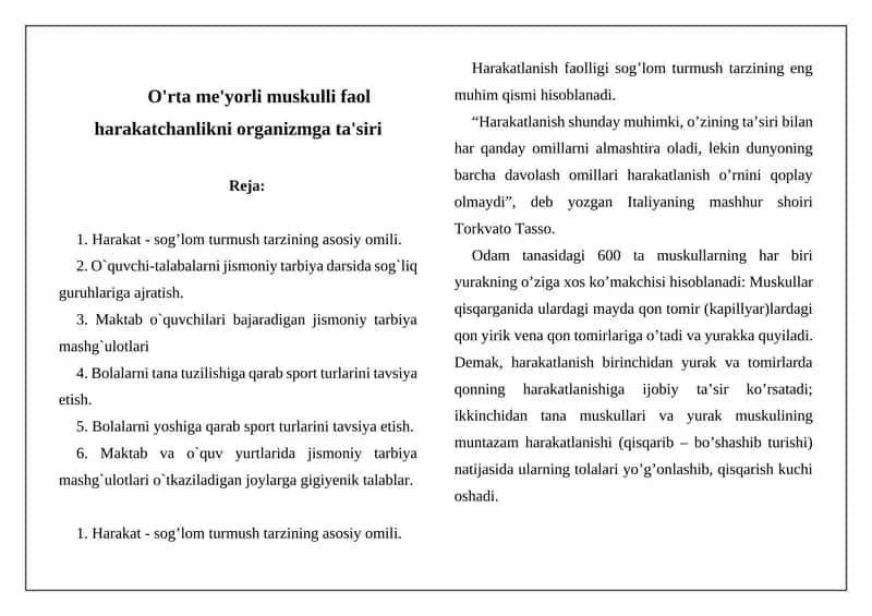 Harakat - Sog’lom Turmush Tarzining Asosiy Omili 1