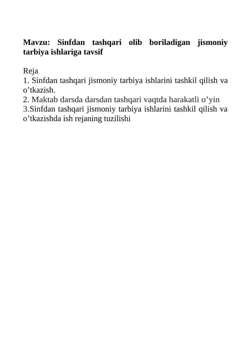 Sinfdan tashqari olib boriladigan jismoniy tarbiya ishlari 1