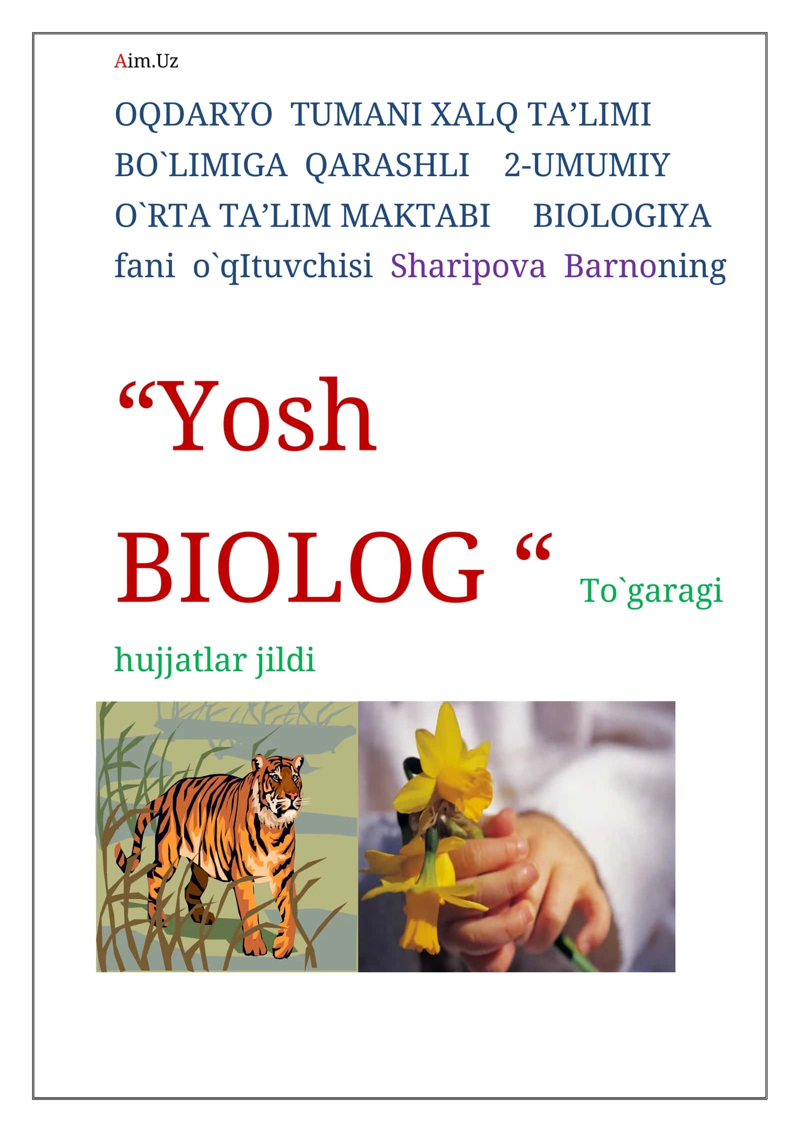 Biologiya fanidan to'garak hujjatlari. Konspekti va rejasi 1