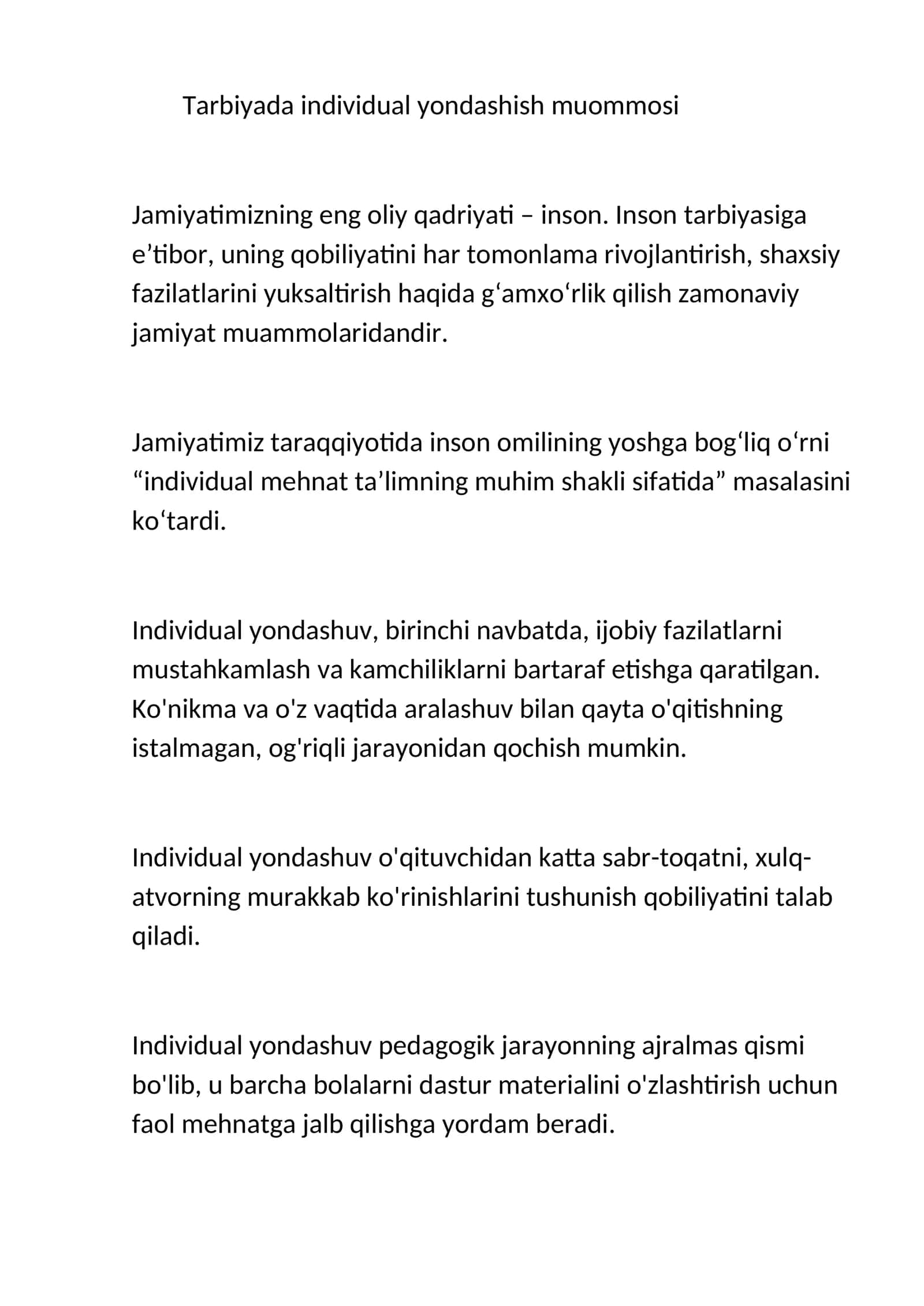Tarbiyada individual yondashish muommosi 1