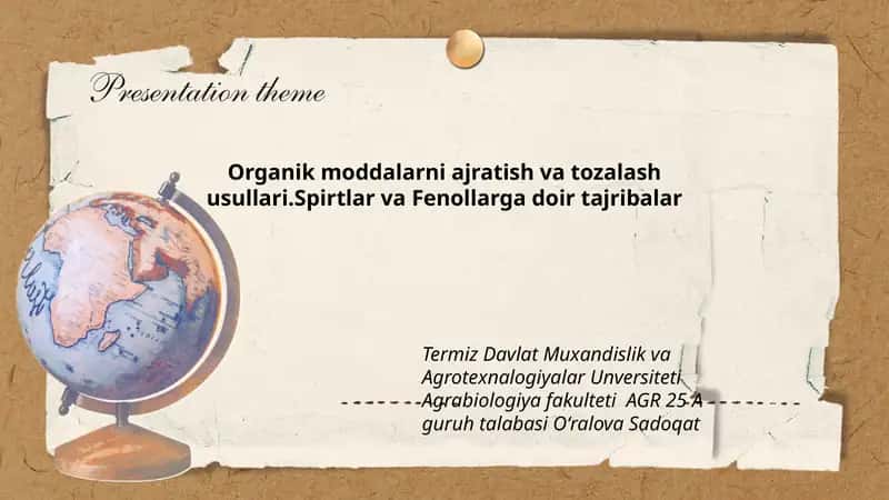 Spirtlar va Fenollarga doir tajribalar 1