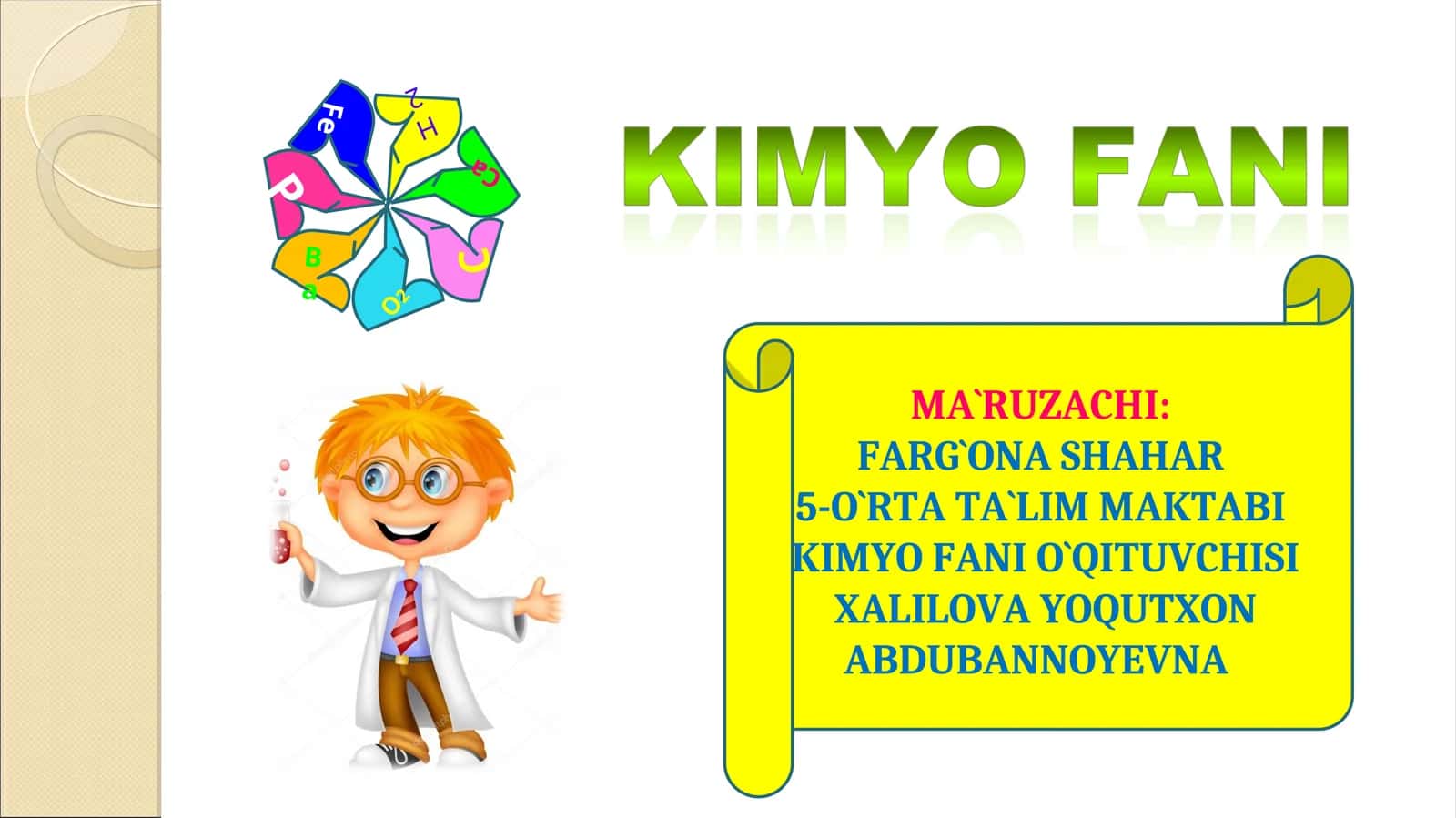 Kimyo fanidan ma`ruzachi darslar 1