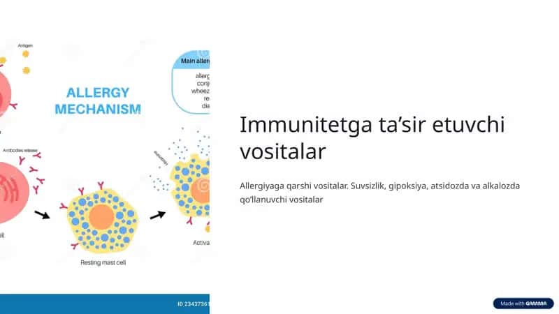 immunitetga tasir etuvchi, allergiyaga qarshi vs suvsizlanish, gipoksoyada ishlatilaladigan dorilar 1