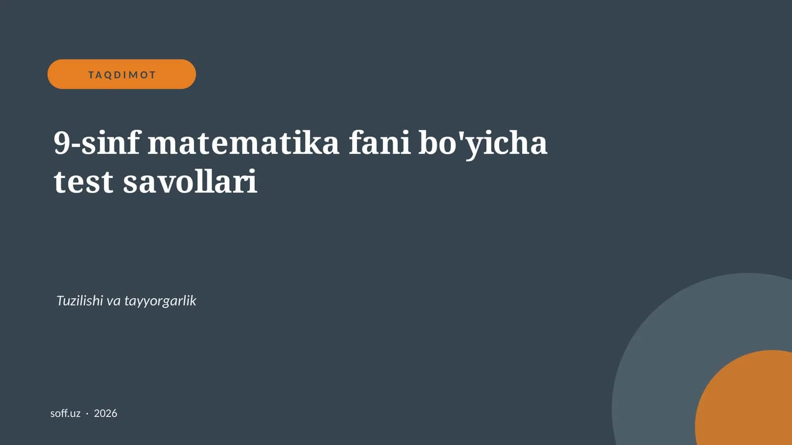 9-sinf matematika fani bo'yicha test savollari 1