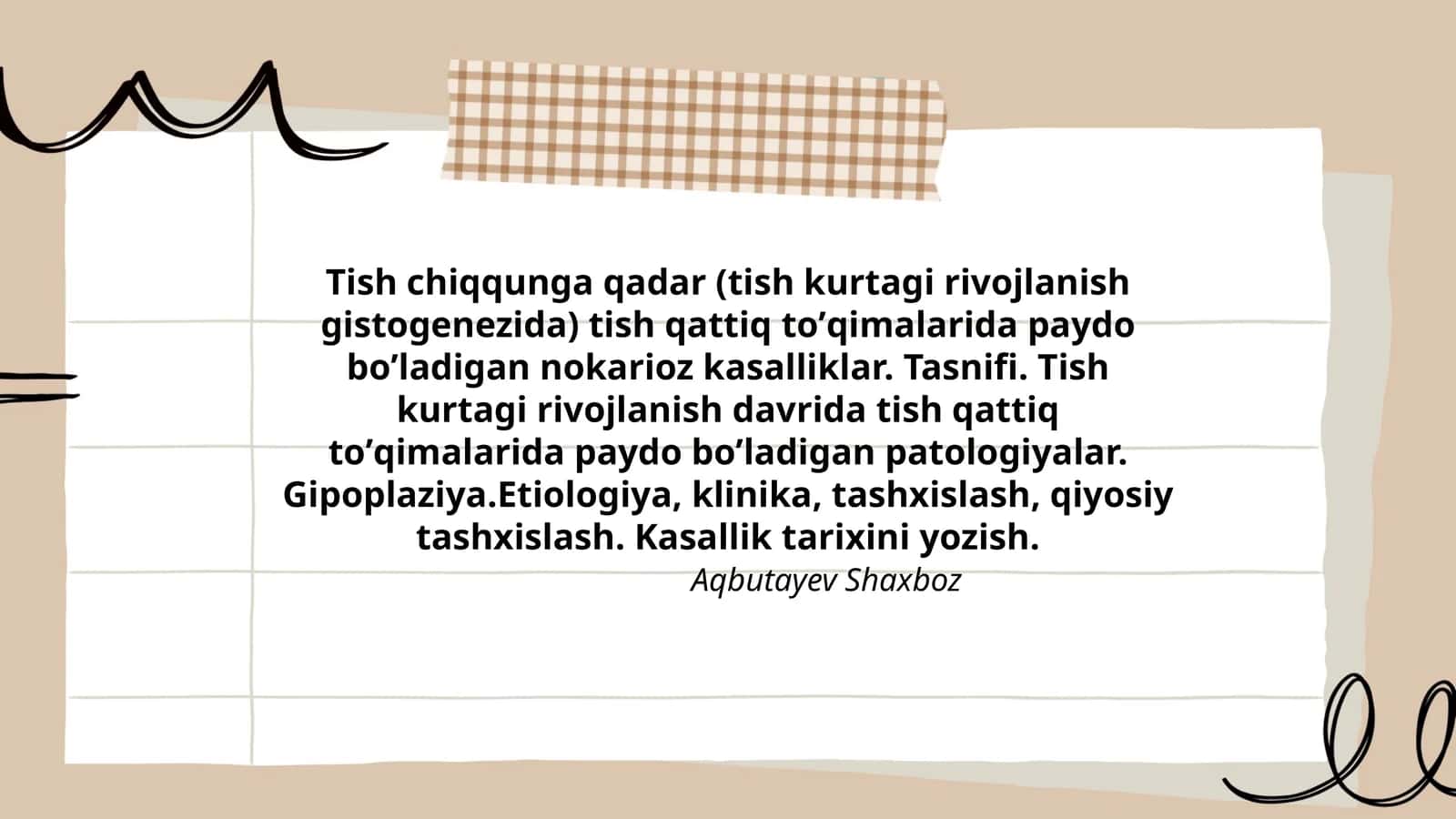 Tish chiqqunga qadar (tish kurtagi rivojlanish gistogenezida) tish qattiq toʼqimalarida paydo boʼladigan nokarioz kasalliklar 1