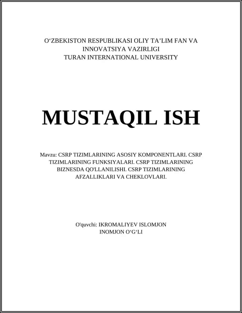 CSRP TIZIMLARINING ASOSIY KOMPONENTLARI 1