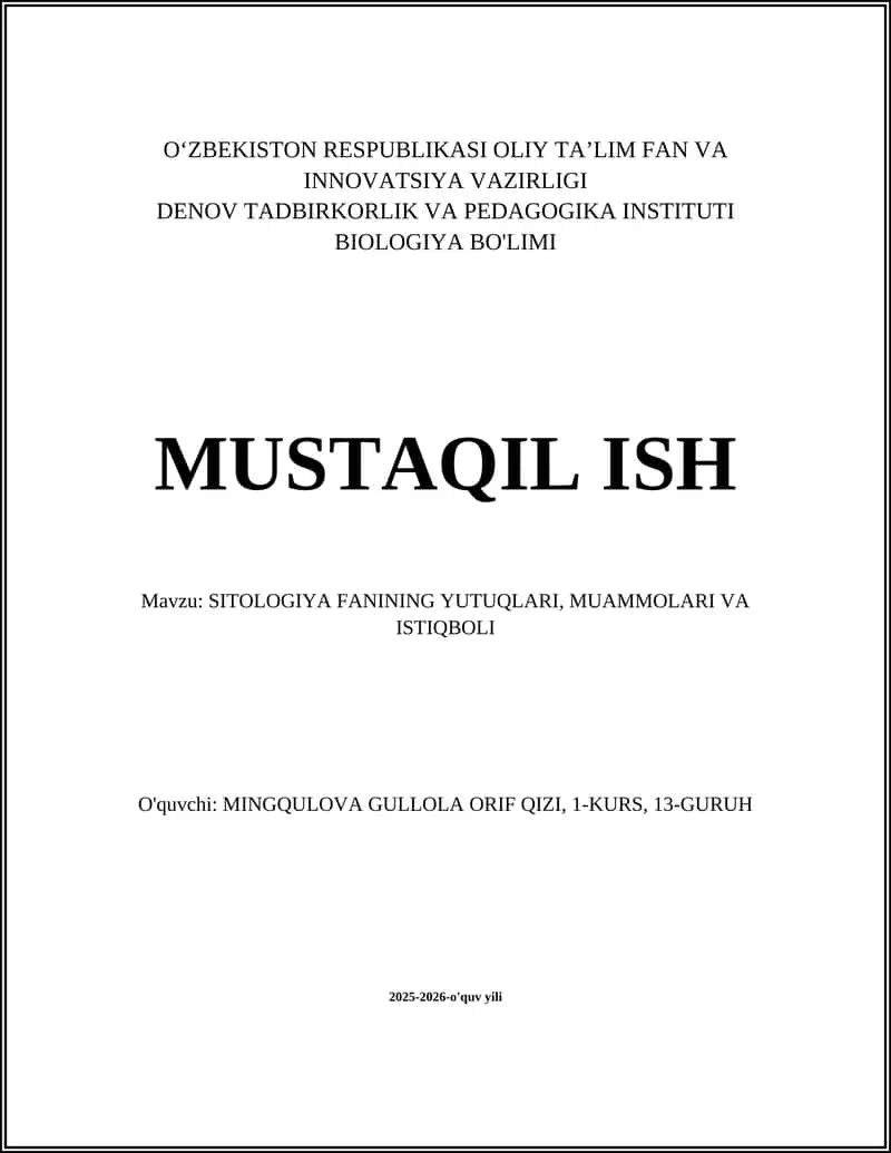 SITOLOGIYA FANINING YUTUQLARI, MUAMMOLARI VA ISTIQBOLI 1