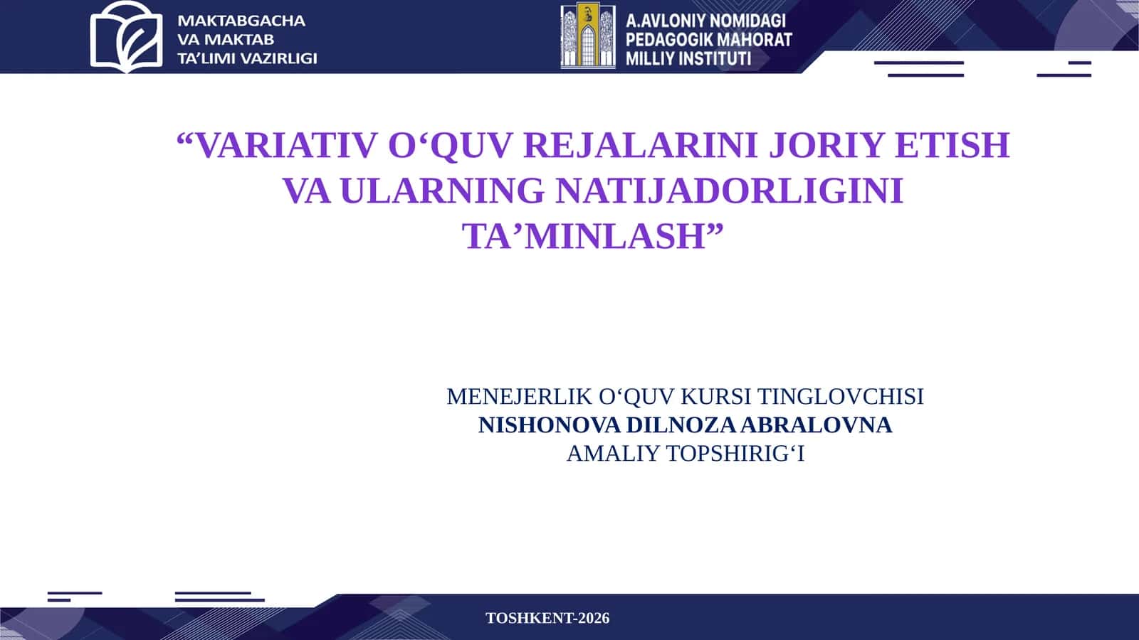 MENEJERLIK O'QUV KURSI TINGLOVCHISI 1