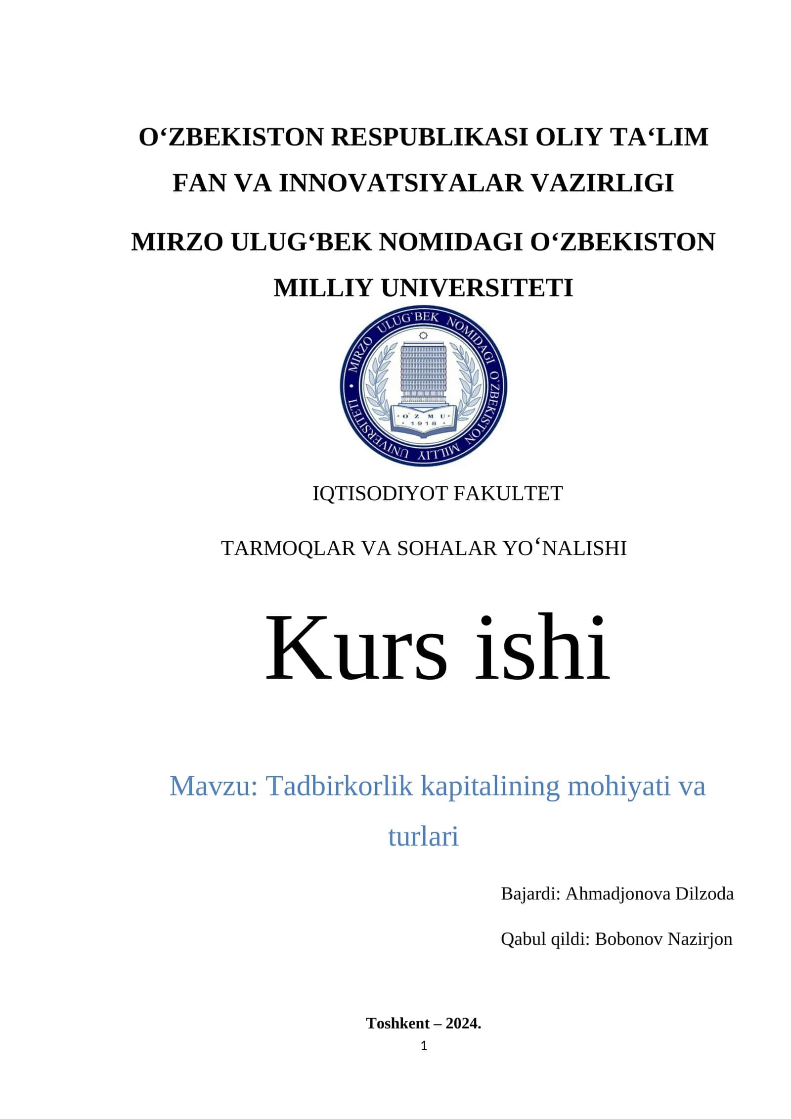 Tadbirkorlik kapitalining mohiyati va turlari 1