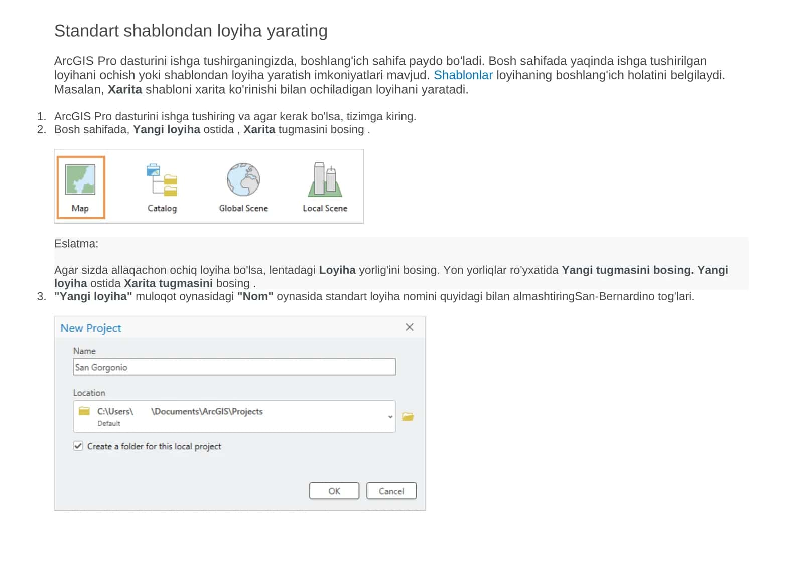 Standart ArcGIS Pro loyiha shablonlari 1