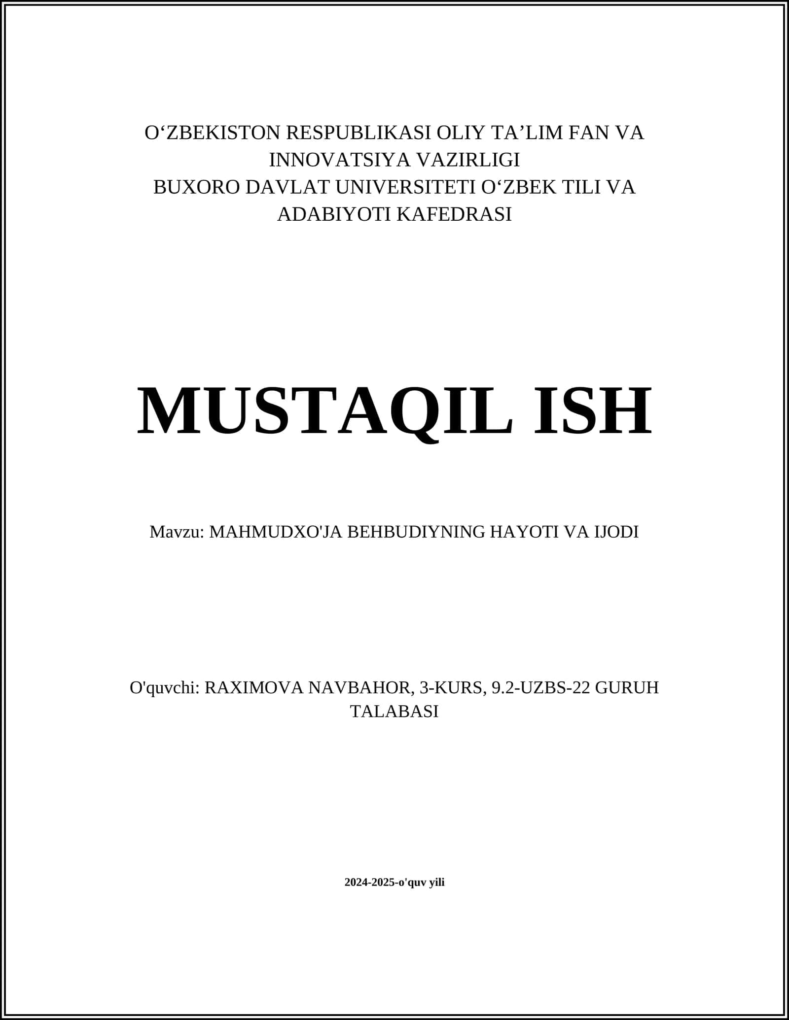 Mahmudxo'ja Behbudiyning hayoti va ijodi 1