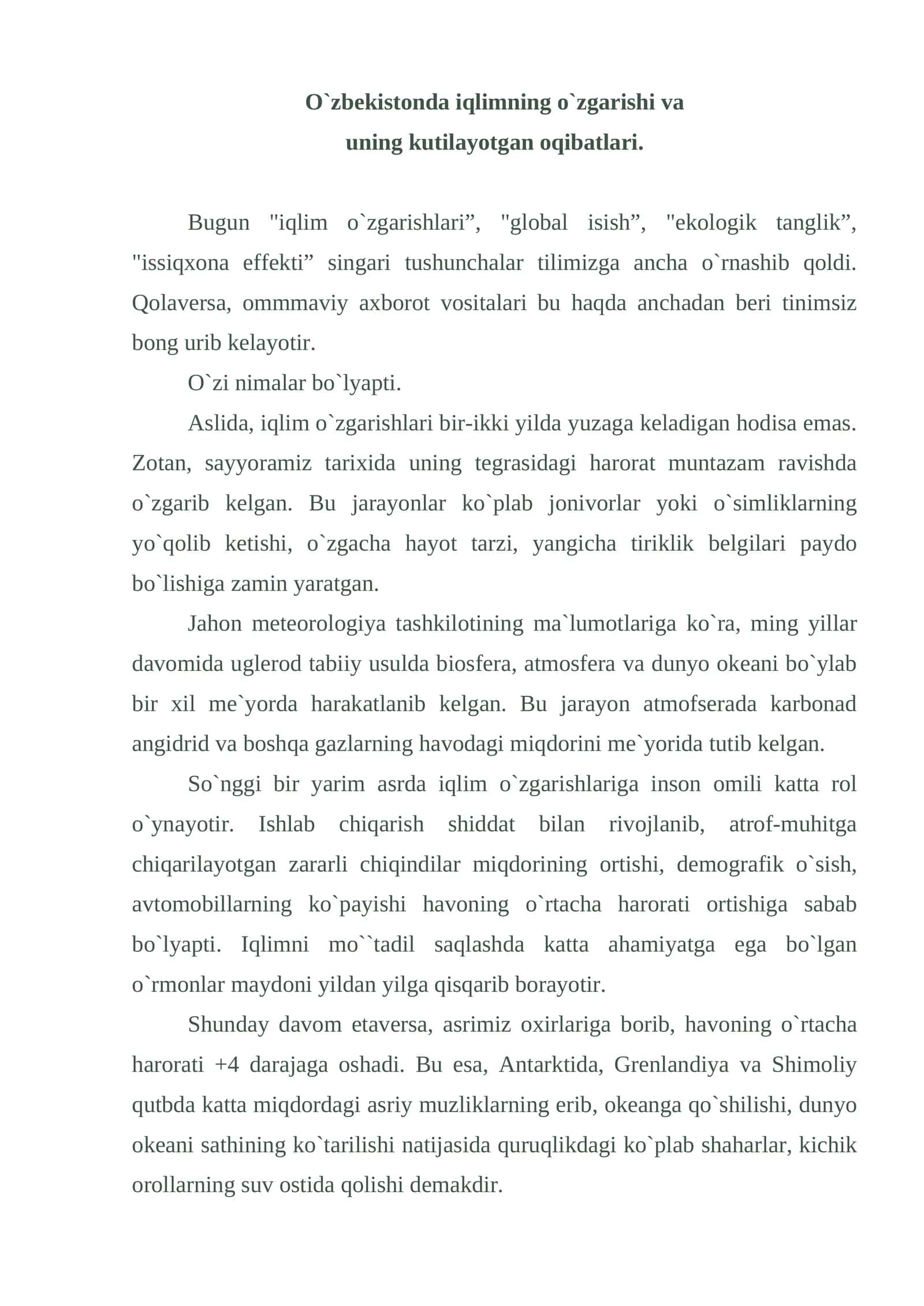 Iqlimning o`zgarishi va uning oqibatlari 1