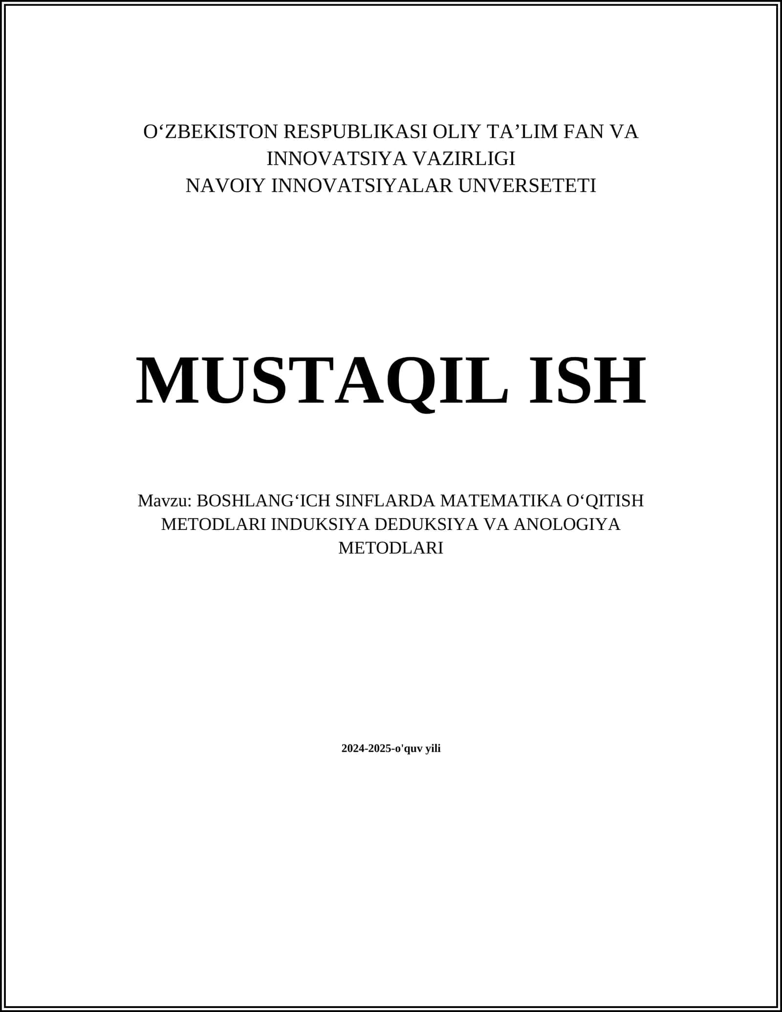 BOSHLANGʻICH SINFLARDA MATEMATIKA OʻQITISH METODLARI INDUKSIYA DEDUKSIYA VA ANOLOGIYA METODLARI 1