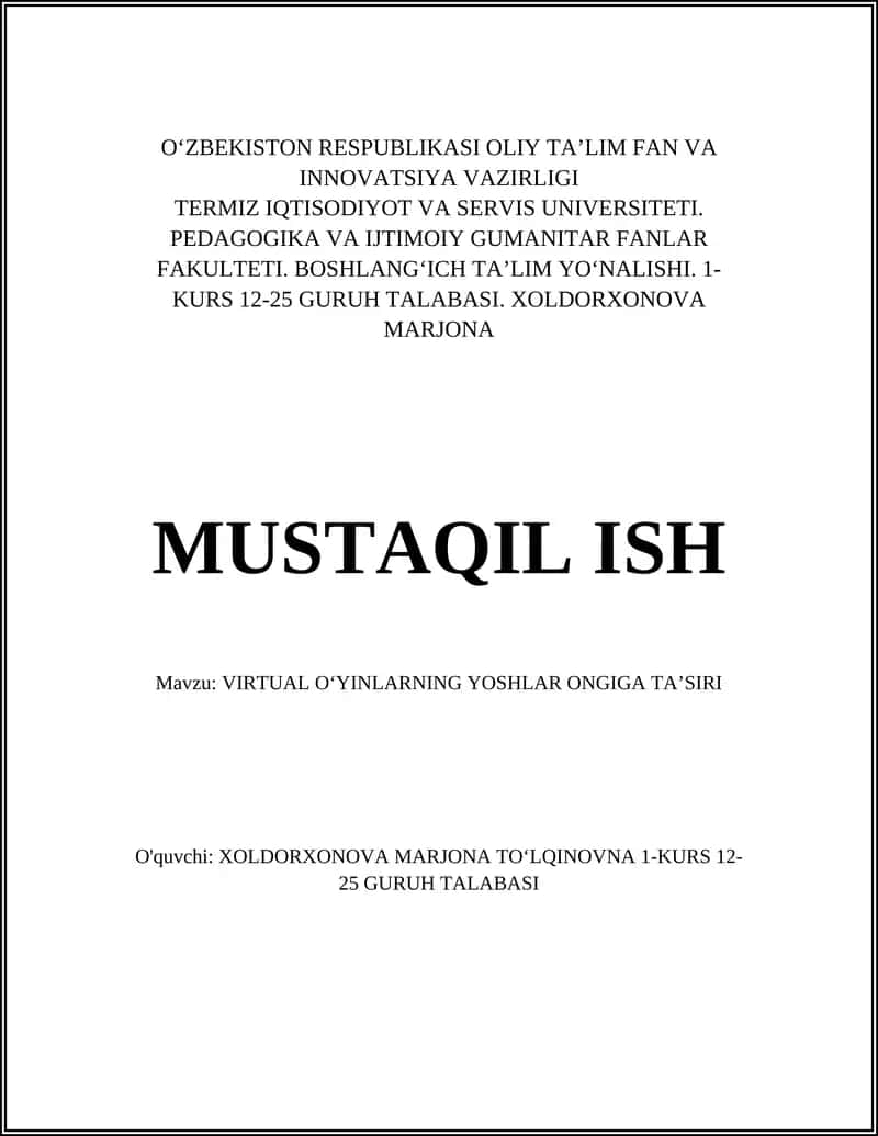 Virtual o'yinlar va yoshlarning kognitiv rivojlanishi 1