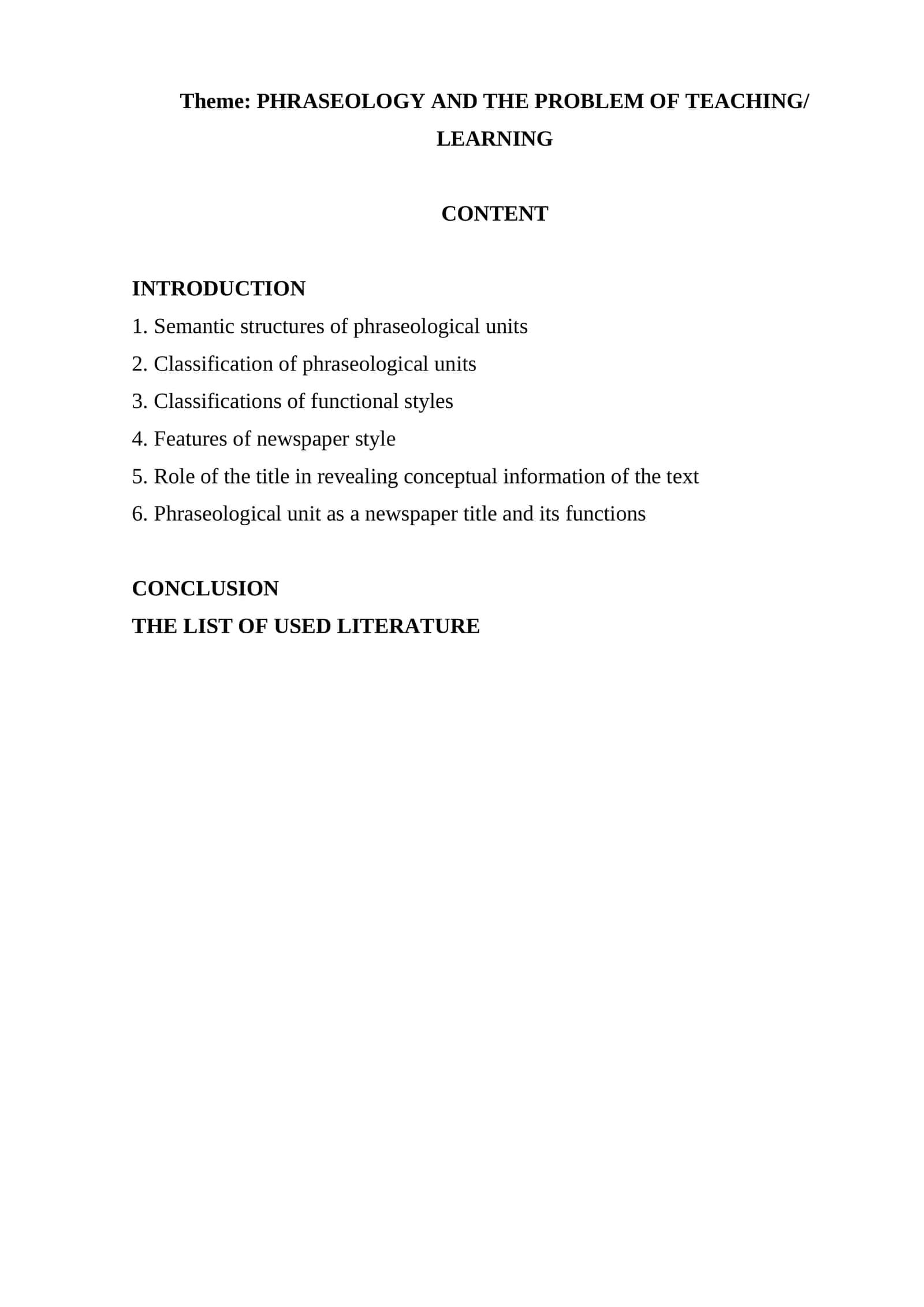 Phraseology and the Problem of Teaching/Learning 1