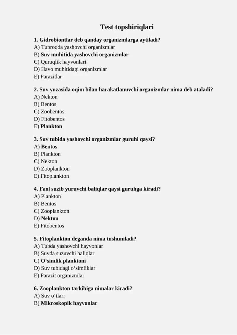 Gidrobiont organizmlar va ularning guruhlari 1