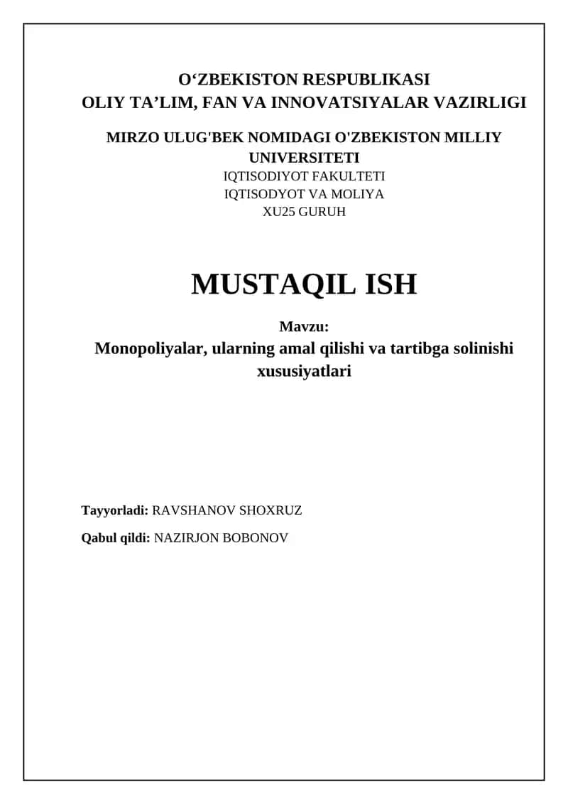 Monopoliyalar: Ta'rif, Afzallik va Kamchiliklari 1