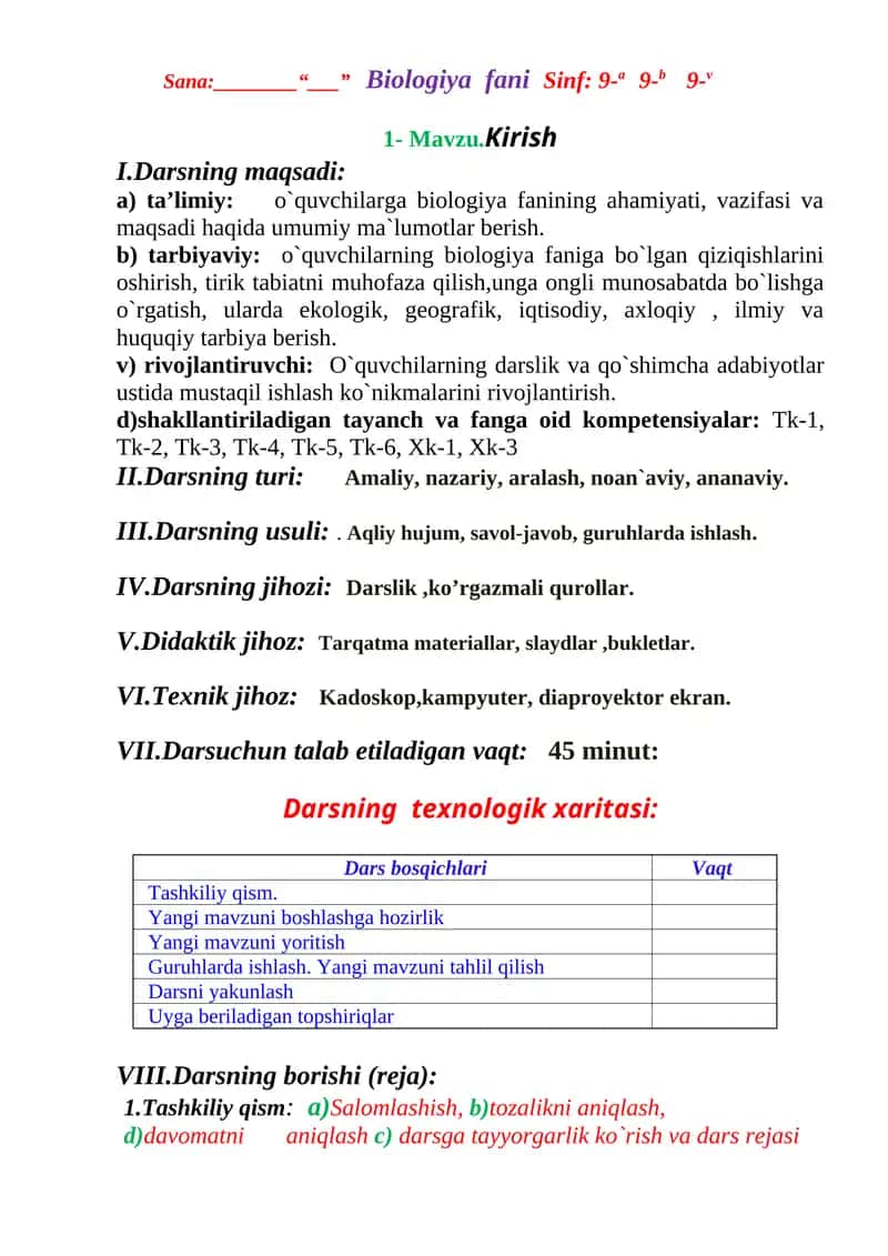 Biologiya fanining ahamiyati, vazifasi va maqsadi haqida umumiy ma`lumotlar 1
