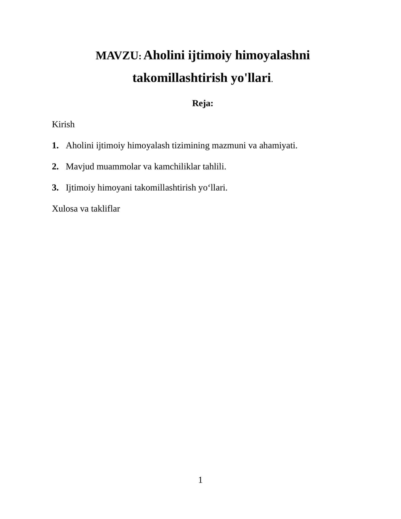 Aholini Ijtimoiy Himoyalash 1
