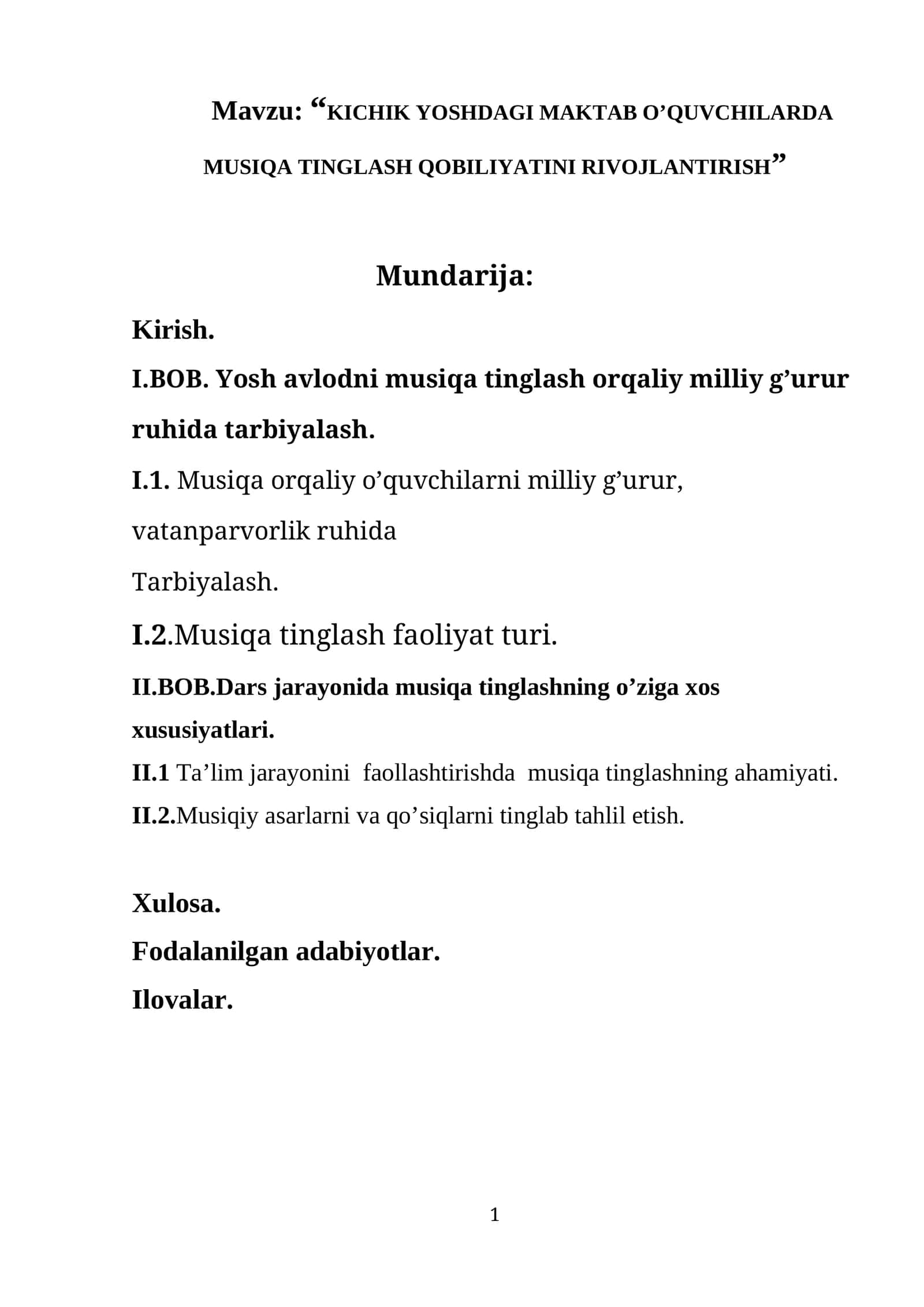 KICHIK YOSHDAGI MAKTAB O’QUVCHILARDA MUSIQA TINGLASH QOBILIYATINI RIVOJLANTIRISH 1