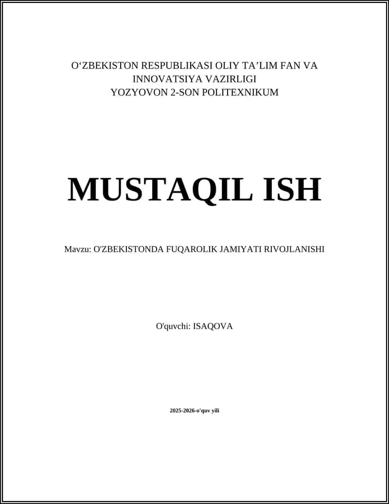 O'zbekistonda Fuqarolik Jamiyati Rivojlanishi 1