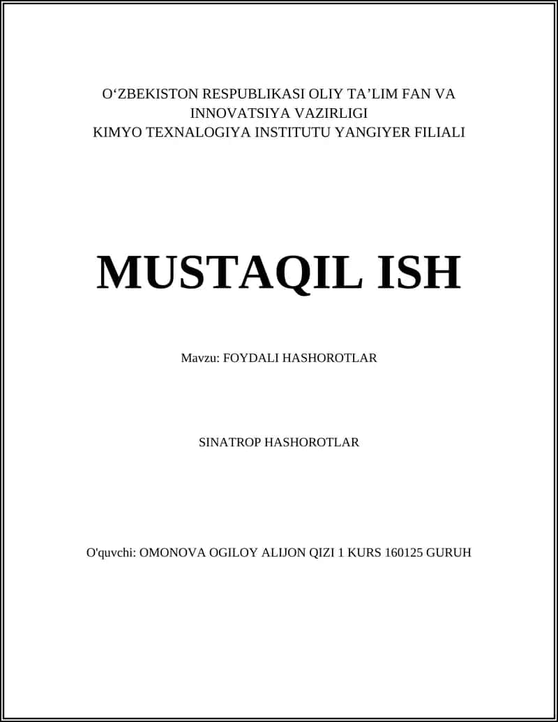 FOYDALI HASHOROTLAR 1
